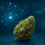 Close-up of quality cannabis bud in a tech-inspired background